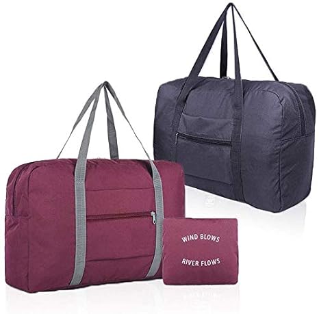 SKYFUN (LABEL) Nylon Foldable Travel Toiletry Cosmetic Duffel Easy Carry-on Luggage Bag for Travel, Packing, Storage-2 Pieces (Style 2)