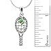 SpinningDaisy Silver Plated Tennis Racket with Hanging Green Ball Necklace