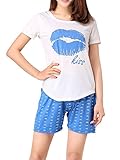 VENTELAN Women's Short Sleeve Pajama Sets Sweet Kisses Printed Summer Sleepwear