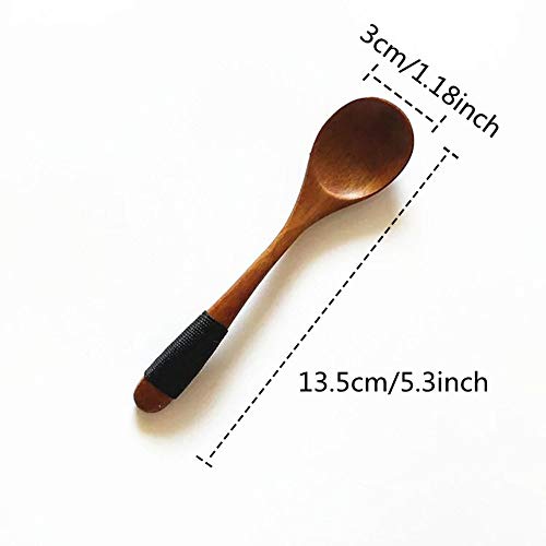 sansheng 4Pcs Mini Wooden Spoons, Wood Soup Spoons for Eating Mixing Stirring Cooking, Handle Spoon with Japanese Style Kitchen Utensil, with Tied Line on Handle(13.5cm) - Thumbnail 3