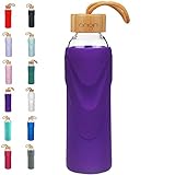 ORIGIN - Best BPA-Free Glass Water Bottle With Protective Silicone Sleeve and Bamboo Lid - Dishwasher Safe - 32 Ounce (Ultra Violet)