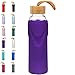 ORIGIN - Best BPA-Free Glass Water Bottle With Protective Silicone Sleeve and Bamboo Lid - Dishwasher Safe – 32 Ounce (Ultra Violet)