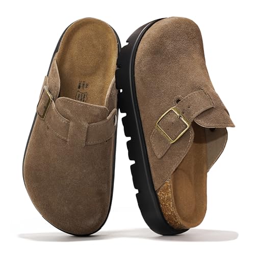 Project Cloud Genuine Leather Platform Clogs for Women Footwear - Memory Foam Arch Support Cork Footbed Casual Shoes & Mules for Women 2025 (Benton Chunky)