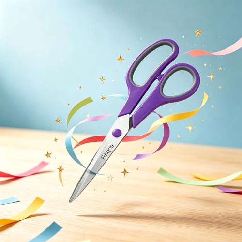 Scissors, 6 Pack 8" All Purpose Stainless Stee Scissor for Everyday Use | Comfort-Grip Sharp Scissor for Office School Classroom Craft Sewing Supplies, High/Middle Student Teacher, Right/Left Handle