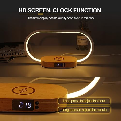 TERRIFI Bedside Lamp with Wireless Charger, LED Desk Lamp with USB Port, Touch Control Table Lamp with Clock, Ideal for Bedroom Nightstand, Dimmable & 3 Colors Temperatures, Modern Home Office Decor