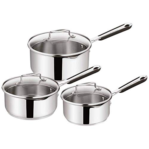 Jamie Oliver by Tefal 3 Piece Induction Saucepan Set with Draining Lids, Stainless Steel Amazon