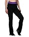 HDE Women's Color Block Fold Over Waist Yoga Pants Flare Leg Workout Leggings,Black & Purple,Large