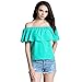 BLDO Women's Ruffles Off Shoulder Solid Chiffon Blouse Crop Top (S, Green)