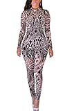 HOTAPEI Women Turtleneck Long Sleeves/Sleevelss Printed Thai Tribal Jumpsuit