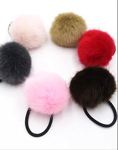 Michkela elastic ties ponytail holders faux fur Pom Pom, mix colors 5 pices