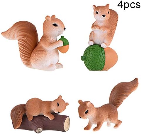 Saniswink 4 Pieces Miniature Fairy Garden Mini Squirrel Ornament Dollhouse Plant Pot Figurine DIY Decor Home Decoration Yellow 4pcs