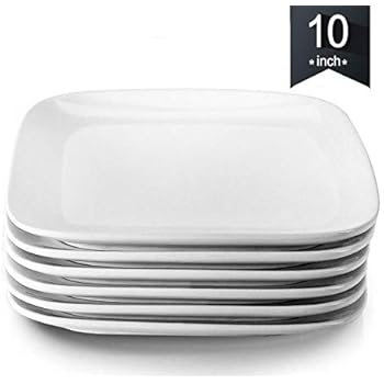 Dinner Plates, KOMUEE Porcelain Square Dinner Plates - 10 Inch - Set of 6, White