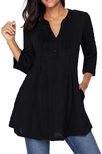 Belimely Women's Cable Knit Button Neck Swingy Tunic Sweater Fashion Sweatshirt 27750-Be-top-Black-M-2