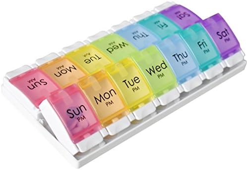 7 Day Pill Organizer, Piano Pushing Bounce Pill Box, Sealing Seven Lattice Kit, Large Push Button Weekly Pill Box for Pills/Vitamin/Fish Oil/Supplements - Rainbow (14 Compartment)