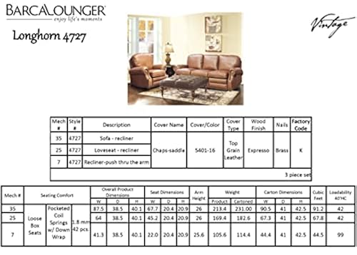 BarcaLounger Longhorn II Leather Recliner Chaps Saddle Top Grain