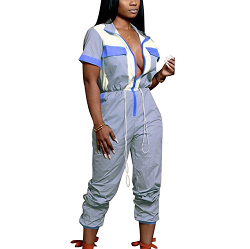 Women's V-Neck Zipper Jumpsuit with Pockets Ghana Ubuy
