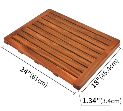 Utoplike (24"x18") Teak Wood Bath Mat, Shower Mats for Bathroom Large | Solid Wooden, with Non-Slip Pads, for Spa Home or Outdoor Inside Shower