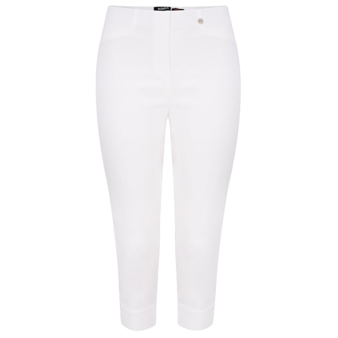 Robell Trousers - Rose 07 Slimfit Cropped Trouser, White: Amazon.co.uk: Clothing