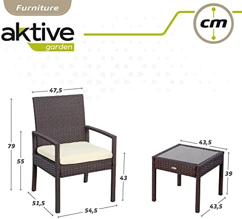 61068 Gartenmöbel-Set aus Rattan, Terrassenmöbel, Outdoor-Möbel, inklusive 2 Gartensesseln mit gepolstertem Kissen und 1 Tisch, Außenterrasse, dunkelgrau, Dunkel