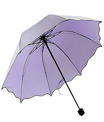 Sunsee Women Flouncing Folding Lotus Leaves Princess Dome Parasol Sun/Rain Umbrella (Purple) - Thumbnail 4