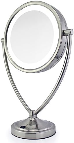 Gloriastar LED Natural Daylight Double-Sided Lighted Makeup Mirror; 1x/5x magnification; Satin Nickel Finish