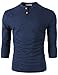 H2H Mens Smart Casual Slim Fit Henley T-Shirt 3/4Sleeves BLUE US L/Asia XL (CMTTS0194)