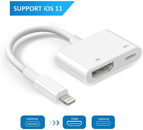 Lightning to HDMI Adapter, Lightning Digital AV Adapter, Sync Screen HDMI Connector 1080P with Lightning Charging Port for iPhone, iPad and iPod Models Support iOS 11-[Power Supply Needed]
