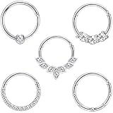 Drperfect Daith Earrings 16G Stainless Steel Cartilage Helix Tragus Nose Hoop Piercing Jewelry 8MM 10mm Silver Gold Rose Gold Black Plated CZ Hinged Septum Clicker Rings, Stainless Steel,Steel
