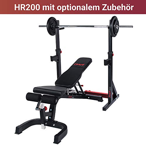 Fuel-Fitness-HR200-Verstellbarer-Kniebeugestaender-mit-Sicherheitsablagen-in-Breite-und-Hoehe-verstellbare-Hantelablage-Squat-Rack-mit-Langhantelstaender-mit-Dip-Griffen-bis-180kg-belastbar