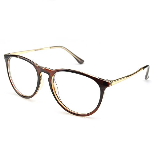 PenSee Womens Fashion Oversized Clear Lens Round Circle Eye Glasses (Tea brown)