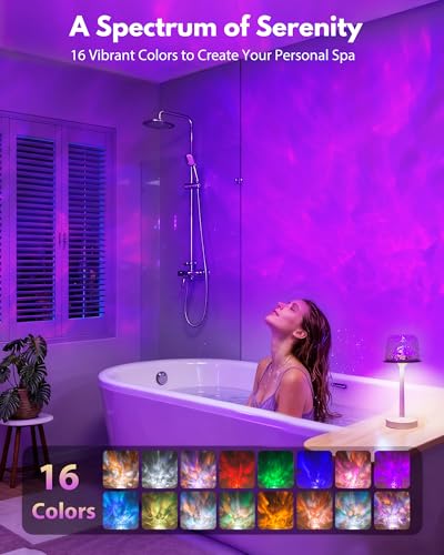 Relaxing Shower Lamp - Waterproof Bathroom Light with 16 Color Ocean Wave Projector, 6000mAh Rechargeable Shower Light with Remote & Touch Control, Cordless Lamp for Bathroom Shower Bathtub