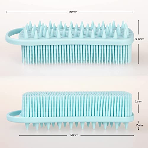 BEDELITE Silicone Body Scrubber - Silicone Loofah Exfoliating Bath Brush, Body & Face & Short Hair Wash, Fit for Sensitive and All Kinds of Skin, Easy to Clean and Lathers Well (Blue)
