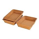 Pack 3 XXL Poly-Wicker Bread Basket Woven Tabletop Food Fruit Vegetables Serving Basket Restaurant Serving Supermarket Display Basket 17.7 inch (45x35x10cm, Brown)