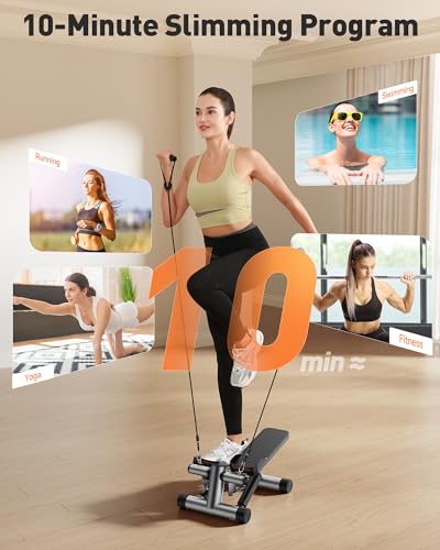 FEIERDUN 2 in 1 Vertical & Twisting Stepper, Mini Stair Stepper with Resistance Bands, 400LBS Capacity Hydraulic Fitness Stepper with LCD Monitor