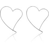 925 Sterling Silver Big Large Heart Hoop Earrings Threader Earrings for Women Thin Wire Lightweight 50mm for Women