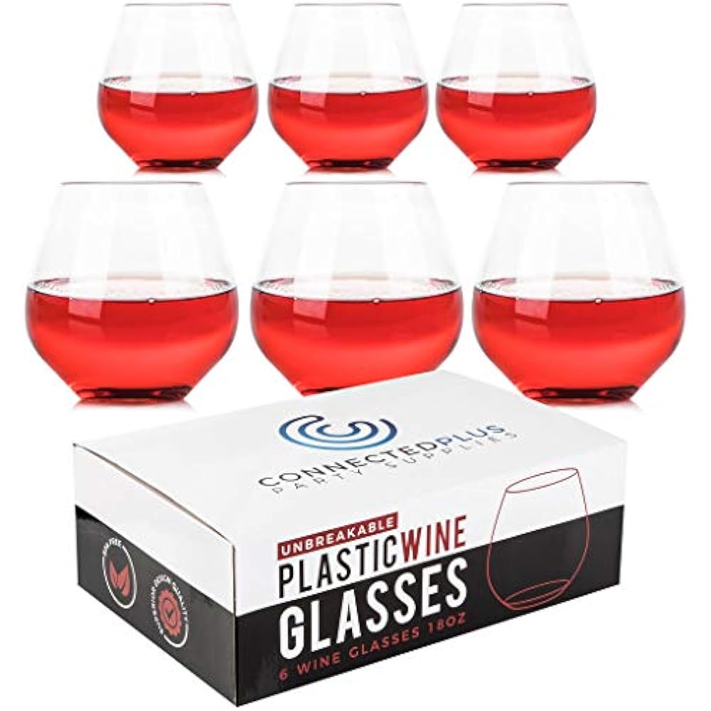 ConnectedPlus 18 Oz Stemless Plastic Wine Glasses Set Of 6100 Tritan