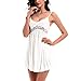 Women Lace Lingerie Sleepwear Chemises V-Neck Full Slip Babydoll Nightgown Dress White S