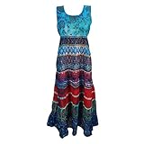 Mogul Womens Dress Tie Back Blue Ethnic Printed Holiday Maxi Dress