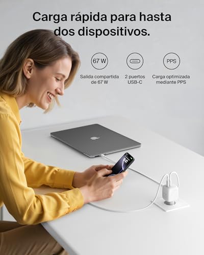 BoostCharge Pro Cargador USB C de 2 Puertos 67W, Carga Rápida