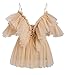 Simplee Women's Off Shoulder Sexy Ruffle Deep V Neck Blouse Shirt Lace Up Top (Nude 4-6)