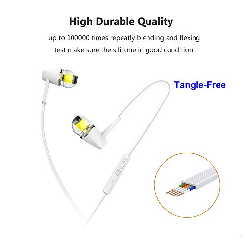 Headphones, BYZ Wired Earbuds with Mic, Stereo Earphones for Running Workout Gym, Tangle Free, White - Thumbnail 2