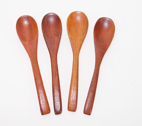 CandyHusky's Mini Wooden Condiments Ice-cream Sugar Salt Spoons Small Spoons Red Wood (5)