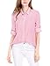 Allegra K Women's Striped Button Down Shirts 2024 Fall Turndown Collar Roll-up Long Sleeve Shirt Medium Pink