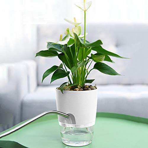 AITREASURE Plastic Plant Pots Self Watering Flower Planters Pack of 5 Flower Pots for Indoor Outdoor with Cotton Rope