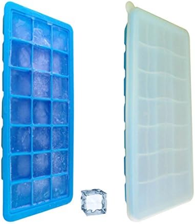Rigon Silicone Ice Cube Tray with Lid set of 2- Easy Release.-Flexible rubber non plastic-100% silicone BPA Free non toxic-Stackable. Mini Cocktail,Whiskey Bourbon Ice Cube Mold- Best Guarantee (Blue)