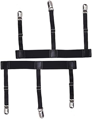 Unisex Side Fixing Adjustable Shirt Stay for Mens (Metal Buckle, Black)