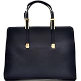 Dasein Classic Two Tone Emblem Leather Shouder Bag, Satchel, Briefcase, Tablet Bag, iPad Bag