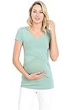 LaClef Women's Crossover V Neck Short Sleeve Nursing Breastfeeding Tops (Large, Sage)