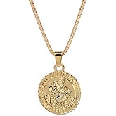 YALLNASL Gold St Christopher Necklace Mens Womens Saint Christopher Pendant Necklace for Men Women Saint Christopher Medal St. Christopher Necklace for BFF Birthday Christmas Gifts