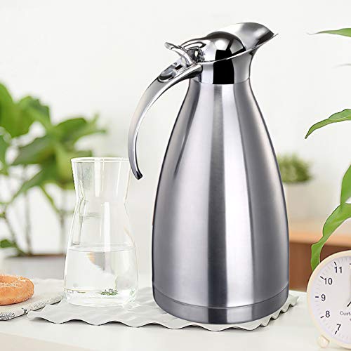 68 Oz Vacuum Insulated Stainless Steel Thermal Carafe - Double Wall Stainless Steel Thermos - Coffee/Tea Carafe - Beverage Dispenser - Keep Hot/Cold - 2L (Silver) - Thumbnail 5